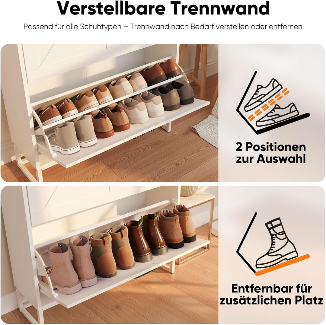 HOKEEPER Schuhschrank 2 Klappen, Schuhkipper, freistehendes schmales Schuhregal, für Eingangsbereich