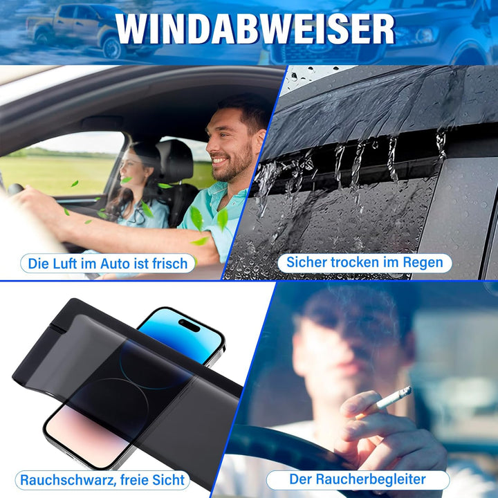 JHCHAN Windabweiser Regenabweiser Schwarz für Ford Ranger 2012-2022 Wildtrak T6 T7 T8 XL XLT Limited