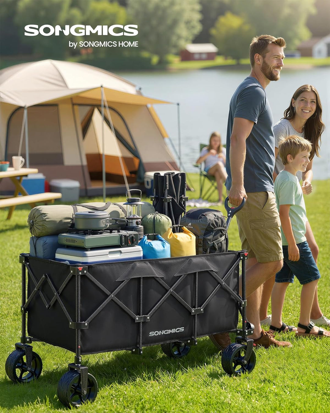 SONGMICS Handwagen faltbar, mit Griff, 200 L, bis 150 kg belastbar | Bollerwagen, Gartenwagen, Campi