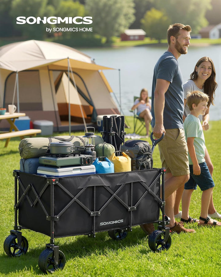 SONGMICS Handwagen faltbar, mit Griff, 200 L, bis 150 kg belastbar | Bollerwagen, Gartenwagen, Campi