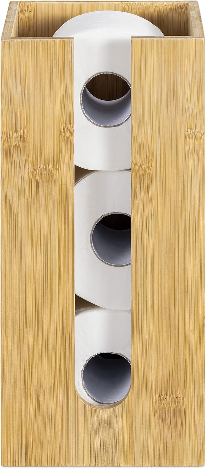 Navaris Bambus Toilettenpapier Rollenhalter - 15x15x33cm Ersatzrollenhalter frei stehend kompakt - B