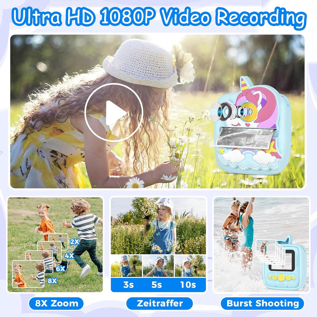 Kinderkamera Sofortbildkamera, 1080P HD 48MP Sofortbildkamera Kinder, Digitalkamera Kinder mit 32GB