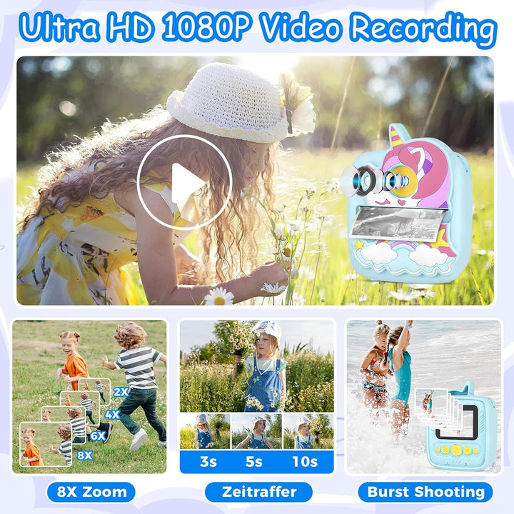 Kinderkamera Sofortbildkamera, 1080P HD 48MP Sofortbildkamera Kinder, Digitalkamera Kinder mit 32GB
