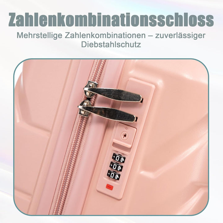 Hartschalen-Koffer Trolley Handgepäck Rollkoffer, Reisekoffer Set mit 4 Rollen, 2er Gepäckset Pink P