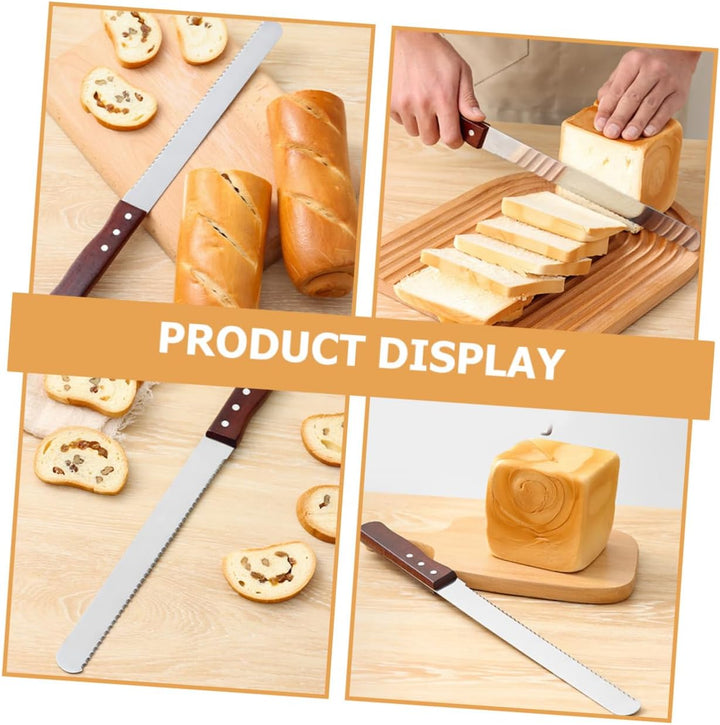 Alipis Brotschneider Holzgriff Edelstahl Toastschneider Küchenmesser für Brot Kuchen Schneidewerkzeu