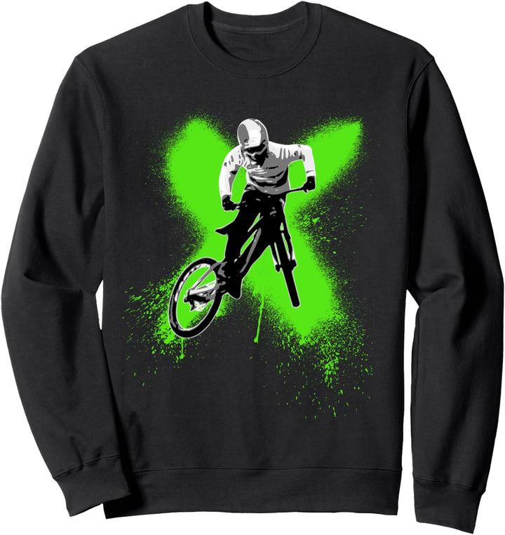 cooler Junge springt mit Mountainbike im Singletrail Sweatshirt