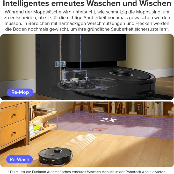 roborock Qrevo Pro Saugroboter mit Wischfunktion&Hebarem Wischmopp, FlexiArm Design™ Kantenreinigung