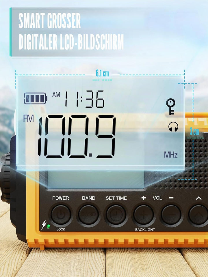 Notfallradio | 12000mAh Powerbank | Kurbelradio |Solar Radio mit Weltempfänger | AM/FM/SW, SOS, USB-