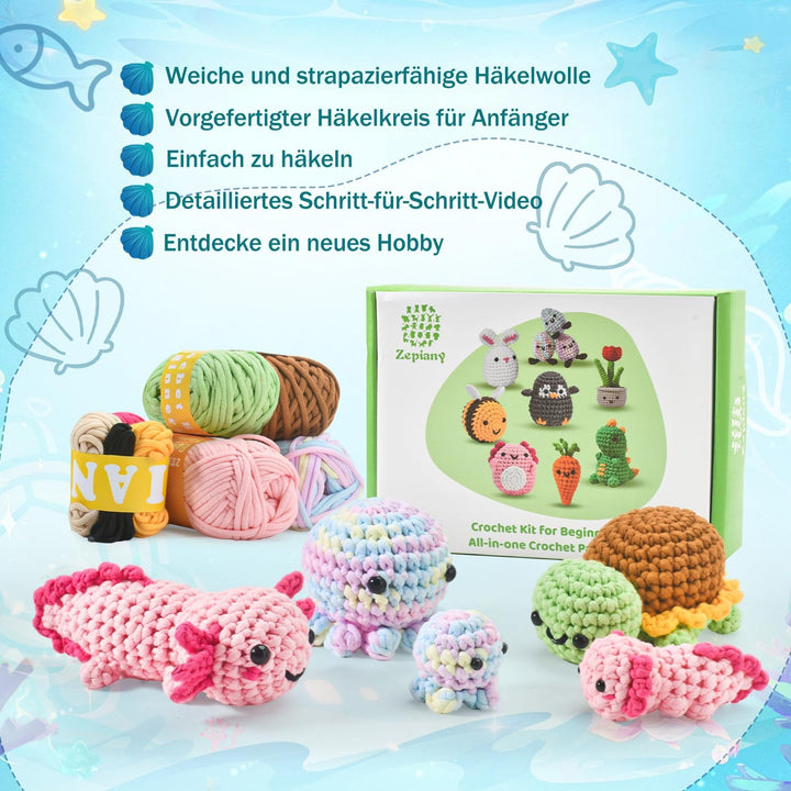 ElysiumEq Häkelset für Anfänger, Amigurumi Häkelset Tiere Crochet Kit, Alles in Einem Häkeln für Anf