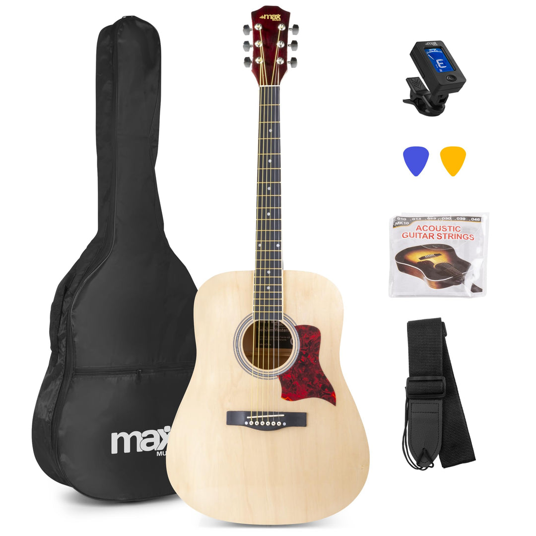 MAX SoloJam Westerngitarre, Akustik Gitarre Set, Acoustic Guitar, Akustikgitarre 4/4 mit Tasche, Ple