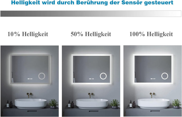 Badezimmerspiegel mit Licht Schminkspiegel Digital Uhr 120x60 cm Badspiegel mit LED Beleuchtung Kalt