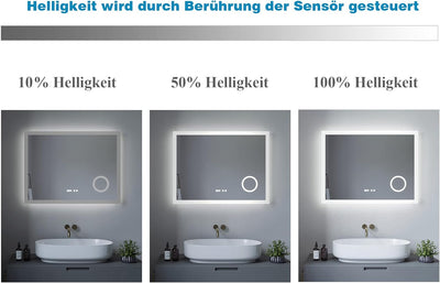 Badezimmerspiegel mit Licht Schminkspiegel Digital Uhr 120x60 cm Badspiegel mit LED Beleuchtung Kalt