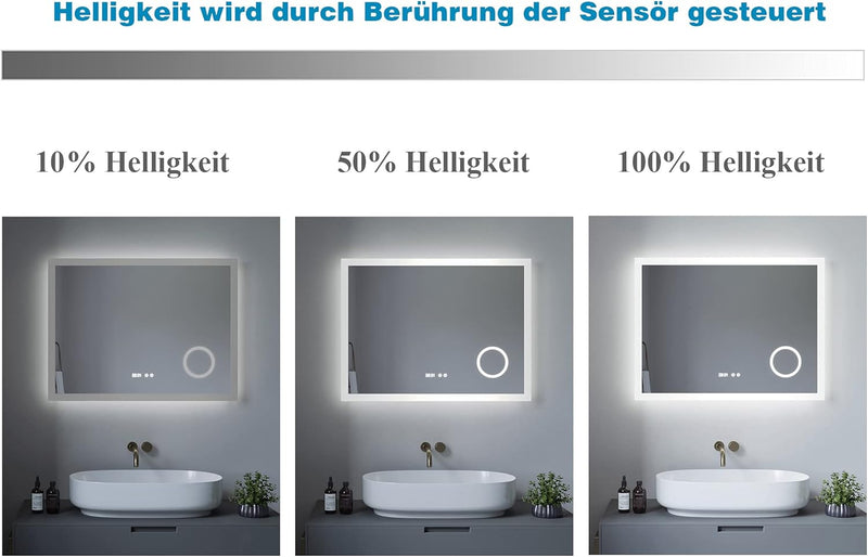 Badezimmerspiegel mit Licht Schminkspiegel Digital Uhr 120x60 cm Badspiegel mit LED Beleuchtung Kalt