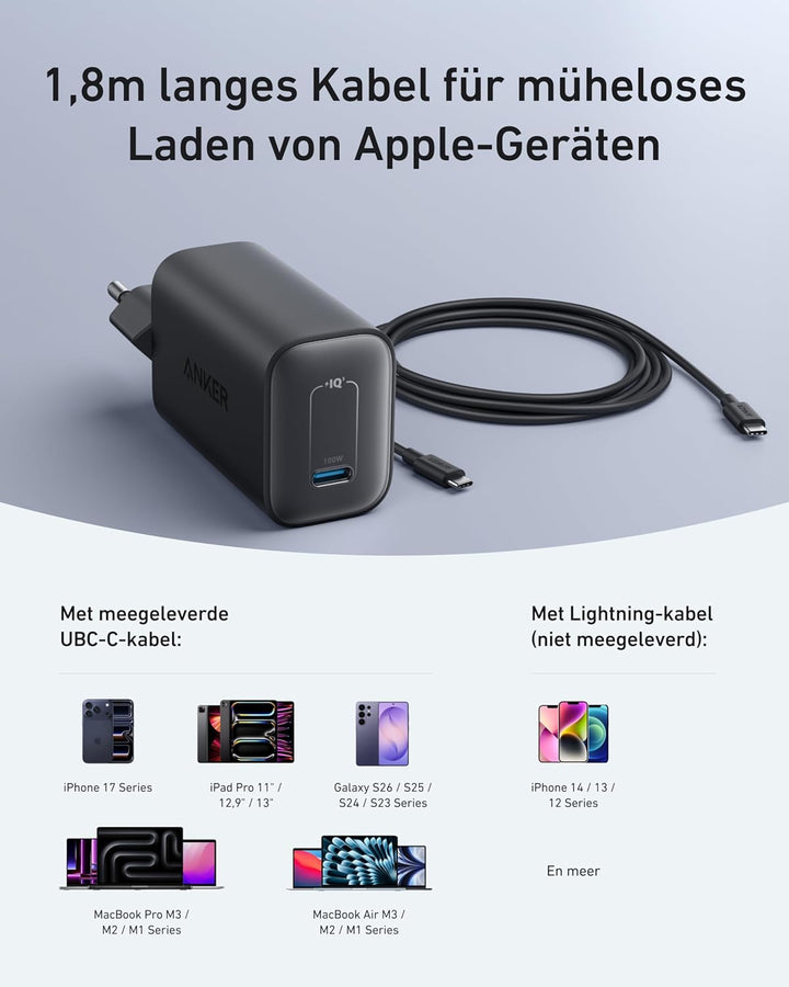 Anker Nano 100W Ladegerät, 100W MacBook Ladegerät, Netzteil für MacBook, iPad, iPhone 17/16, Galaxy,