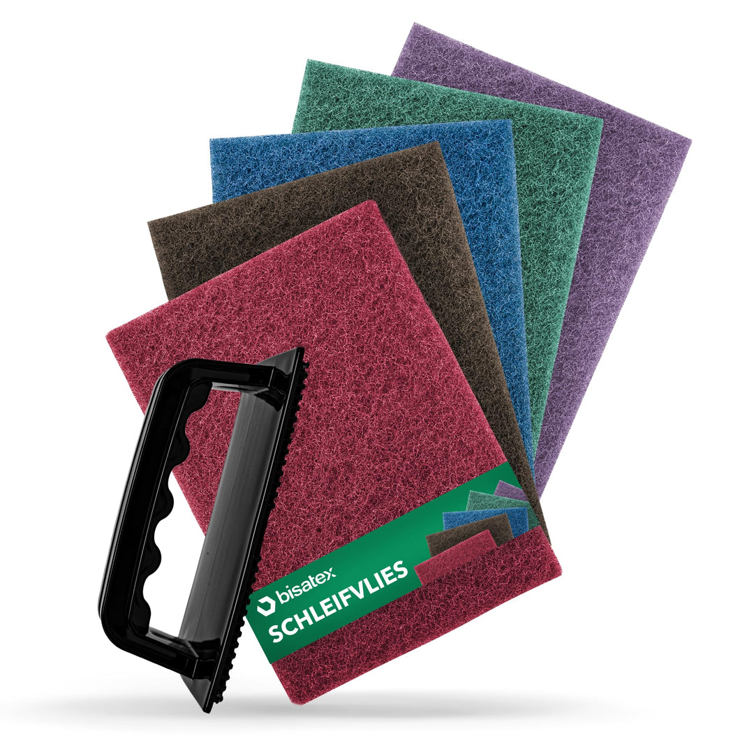 BISATEX® Schleifvlies 5er Set verschiedene Körnungen P100-800 - Langlebige & zuschneidabre Schleifpa