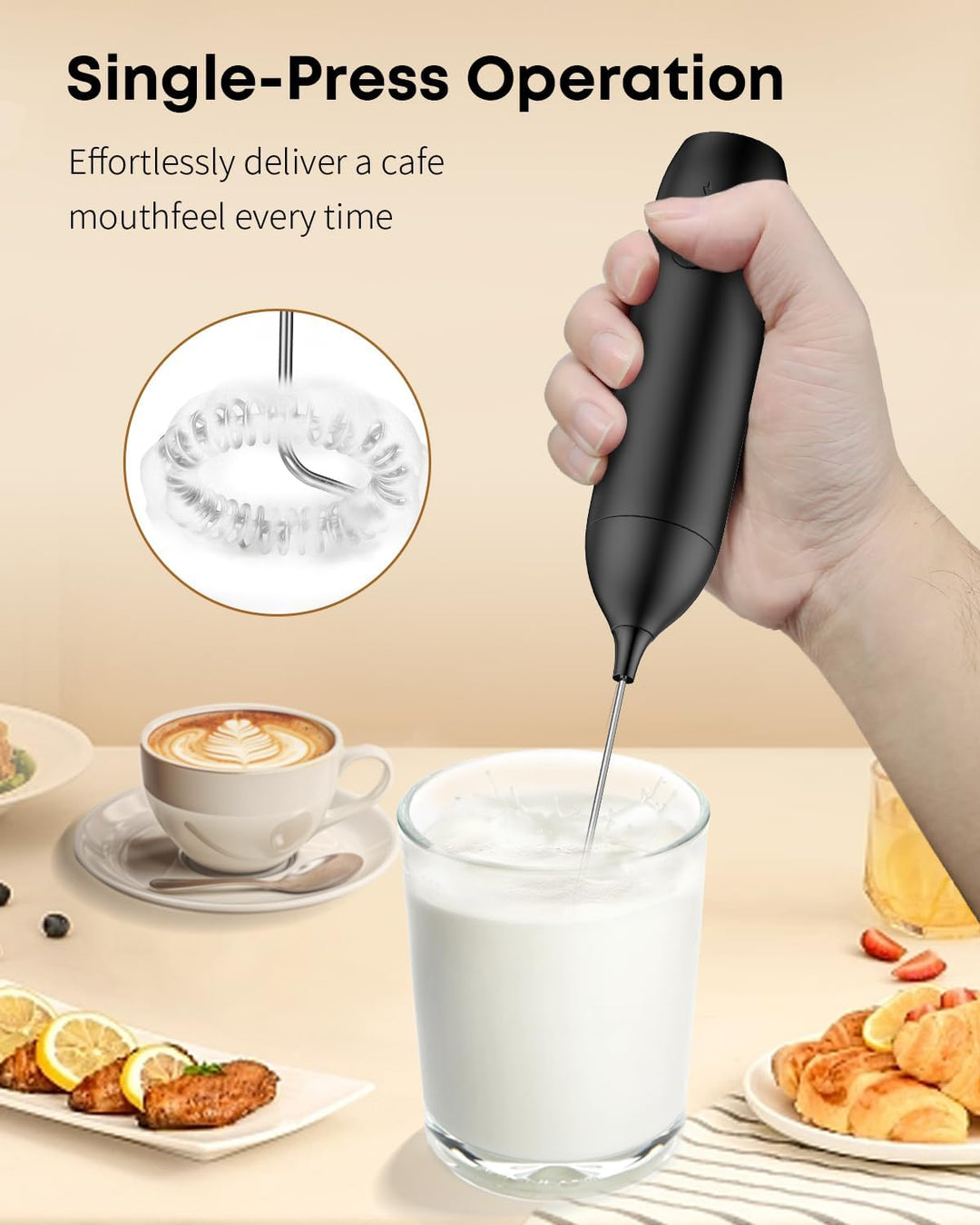 Pawfly Akku Milchaufschäumer Stab, Handschäumer mit Halter & Edelstahlschneebesen, Elektrischer Scha