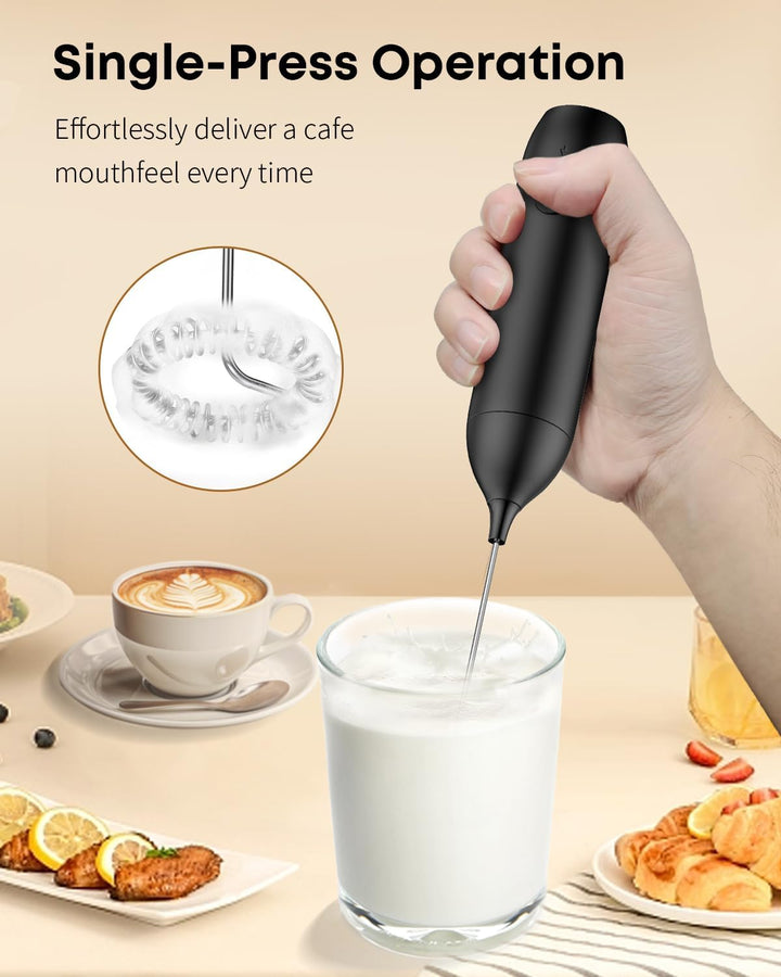 Pawfly Akku Milchaufschäumer Stab, Handschäumer mit Halter & Edelstahlschneebesen, Elektrischer Scha