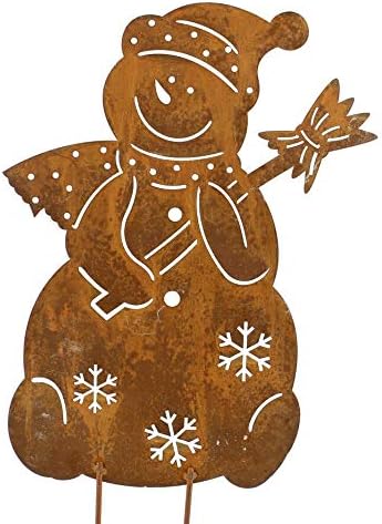 Dekoleidenschaft Gartenstecker Schneemann aus Metall in Rost-Optik, Winterdeko, Garten-Deko, Dekoste