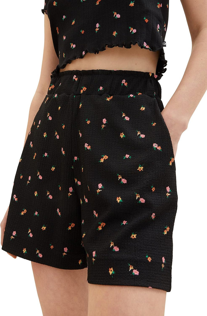 TOM TAILOR Denim Damen Basic Shorts XS 31950 - Small Black Flower Print, XS 31950 - Small Black Flow