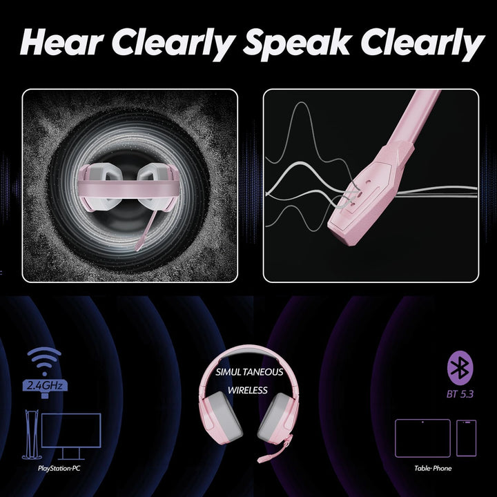 NUBWO G06 Wireless Gaming Headset für PS5, PS4, PC, Rauschunterdrückung über Ohr-Gaming-Kopfhörer mi