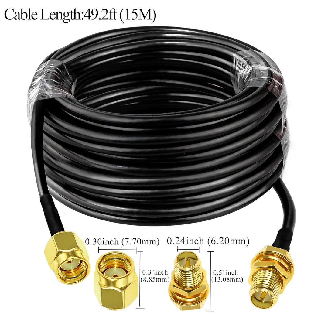 TUOLNK RP SMA Kabel RG58 49.2Ft (15M) RP SMA Buchse auf Stecker Verlängerungskabel 50 Ohm für RF Rad