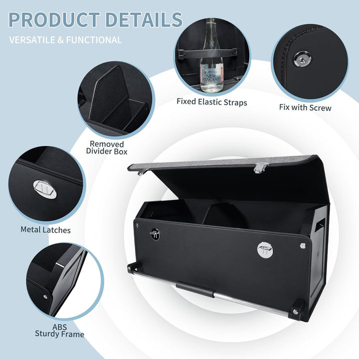 Auto Kofferraum Organizer, Wasserdichte Leder Auto Kofferraumtasche mit Deckel und Stabilem Griff, 6