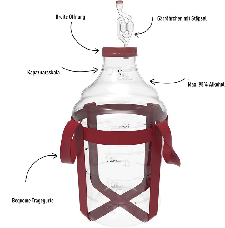 lilawelt24 25 L Gärballon Weinballon Gärbehälter Flasche Weithalsballon Gummistopfen