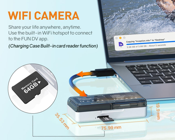 4K60FPS Action Cam Touchscreen, 40M Unterwasserkamera mit 64G SD-Karte, WiFi Sportkamera mit 8X Zoom