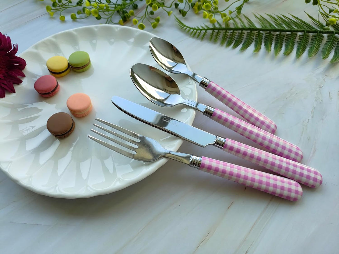 EXZACT Edelstahl-Besteck Set 24 Stück - 6 x Tafelgabeln, 6 x Tafelmesser, 6 x Abendessen Löffel, 6 x