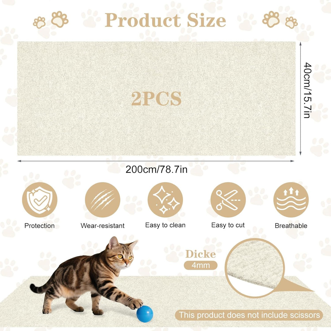 2 Stück Selbstklebende Kratzschutzmatte, 200x40cm kratzschutz Sofa Katze - Trimmbarer Schutz gegen K
