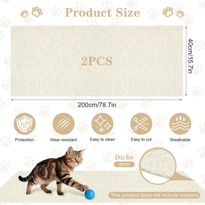 2 Stück Selbstklebende Kratzschutzmatte, 200x40cm kratzschutz Sofa Katze - Trimmbarer Schutz gegen K