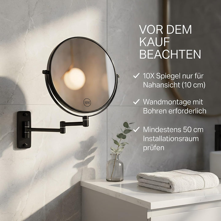 8” Kosmetikspiegel Wandmontage, 1X/10X Doppelseitige Wandhalterung Vergrösserungsspiegel, Rasierspie