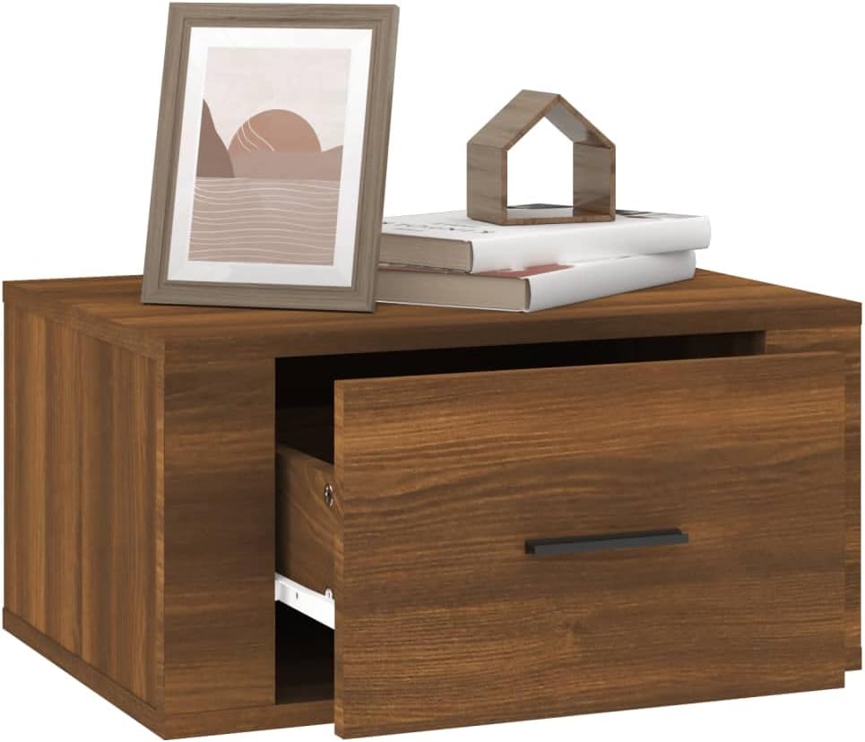 WIFESE Wand-Nachttisch Braun Eichen-Optik 50x36x25 cm Nachtschrank Nachtkästchen Bedside Table Night