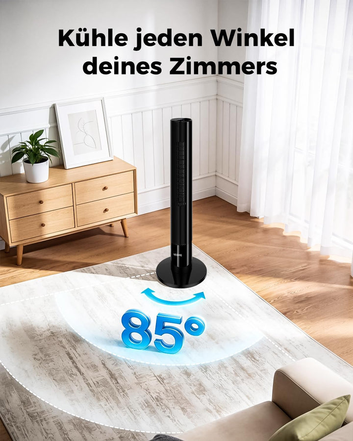 YASHE Turmventilator mit Fernbedienung, leiser Standventilator mit 28 dB, 3 Geschwindigkeiten, 2 Mod