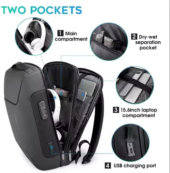 BANGE Anti-Diebstahl-Rucksack mit USB-Ladeanschluss, leichter Business-Rucksack für Damen und Herren