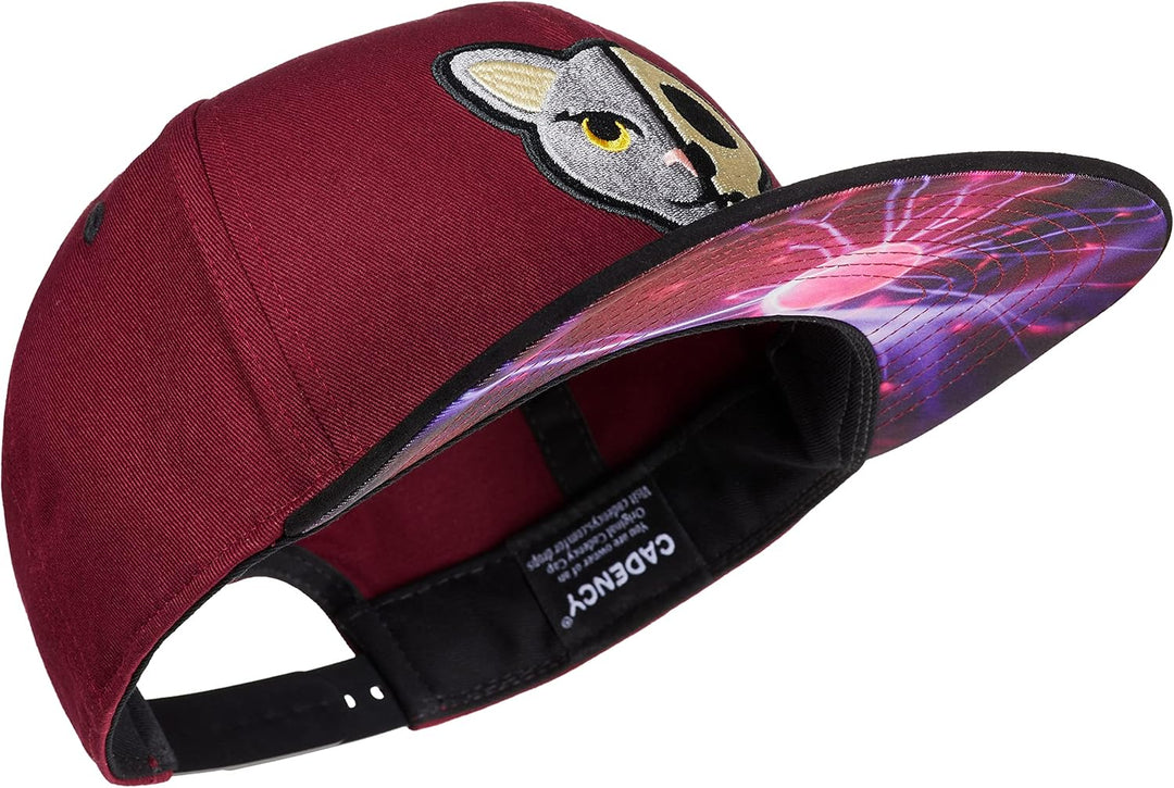 Cadency® Snapback Cap Schrödingers Katze, Damen und Herren, Weinrot, Unisex, Grössenverstellbar