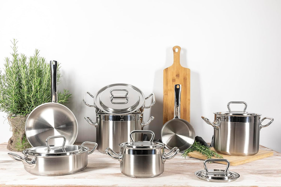 Set 7 pieces Pasta Mania, made by: Pasta pot, Skimmer and Stainless steel Lid, Wok in Stainless Stee