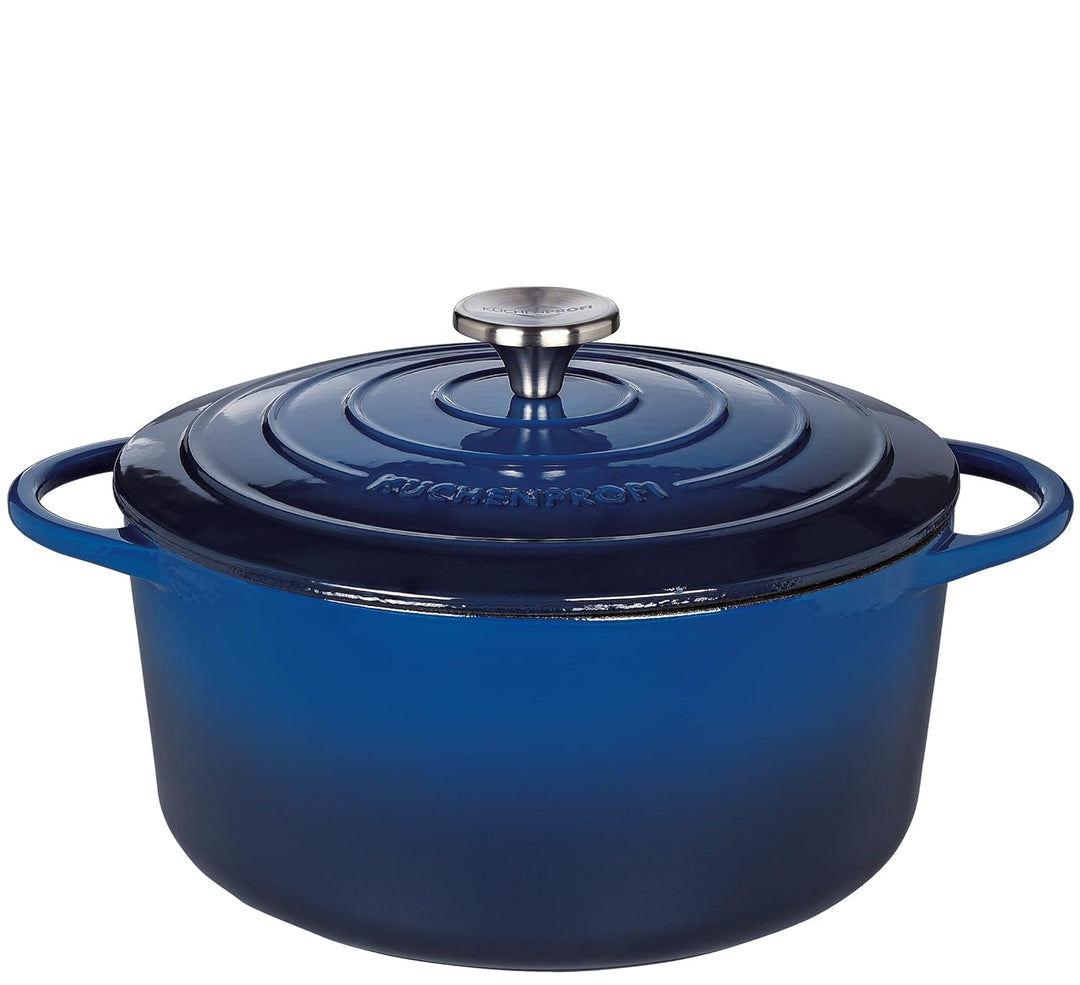 Küchenprofi Gusseisen Bräter mit Deckel, blau/innen schwarz , 26 cm, Schmortopf, Auflaufform, Dutch