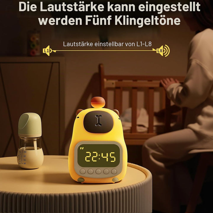 Capybara Kinderwecker, Wiederaufladbar Wecker mit Nachtlicht, Einstellbare Helligkeit und Lautstärke