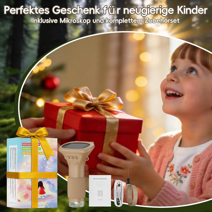 Mikroskop für Kinder - Tragbares Kinder Mikroskop 1000X, Braun | 1000X Taschenmikroskop mit Digitale