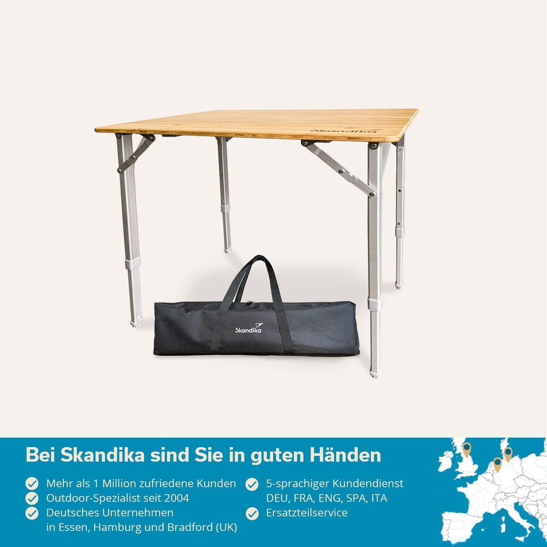 Skandika Bambus Campingtisch Tolja | Faltbarer Tisch mit Netzablage, versch. Grössen, 3-Fach höhenve
