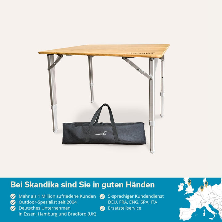 Skandika Bambus Campingtisch Tolja | Faltbarer Tisch mit Netzablage, versch. Grössen, 3-Fach höhenve