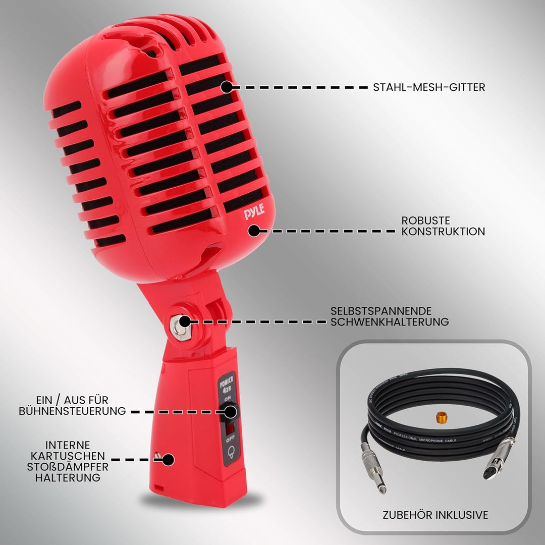 Pyle pdmicr42r Classic Retro Vintage Style Dynamisches Vocal Mikrofon mit 16 FT XLR-Kabel (rot) 8.30