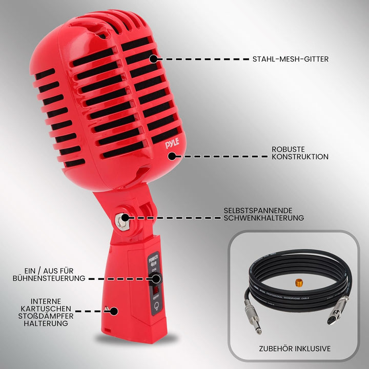 Pyle pdmicr42r Classic Retro Vintage Style Dynamisches Vocal Mikrofon mit 16 FT XLR-Kabel (rot) 8.30