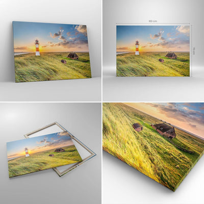 Bilder auf Leinwand 100x70cm Leinwandbild mit Rahmen Leuchtturm Meer Gross Wanddeko Bild Schlafzimme