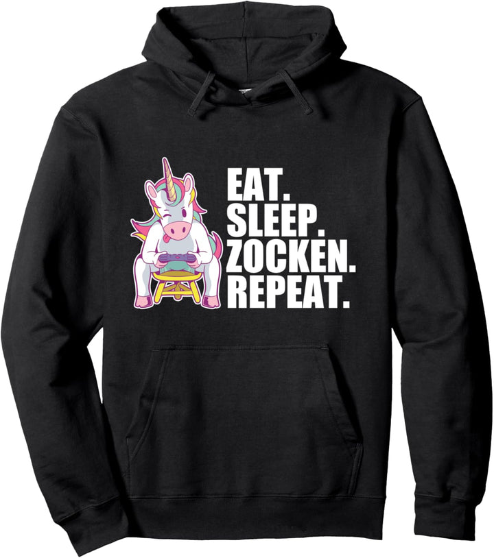 Eat Sleep Zocken Repeat Einhorn Gamerin Pullover Hoodie