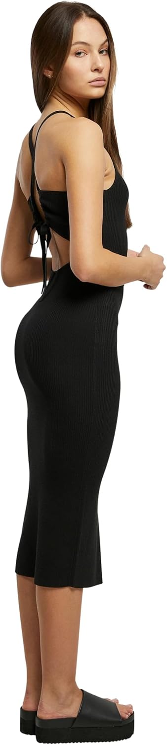 Urban Classics Damen Ladies Midi Rib Knit Crossed Back Dress L Schwarz, L Schwarz