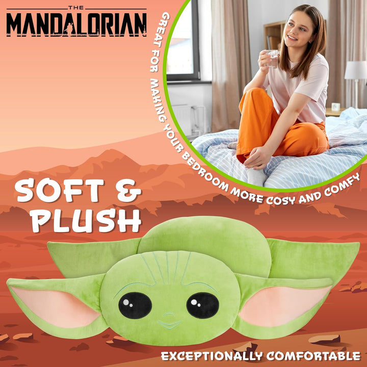 Disney Mandalorian Baby Yoda Plüsch Zierkissen mit Füllung und Bezug, 3D Kinderzimmer Kissen für Bet