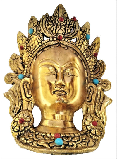 Purpledip Metal Face Mask Goddess Tara: Buddhist Goddess Wall Plaque (11548)