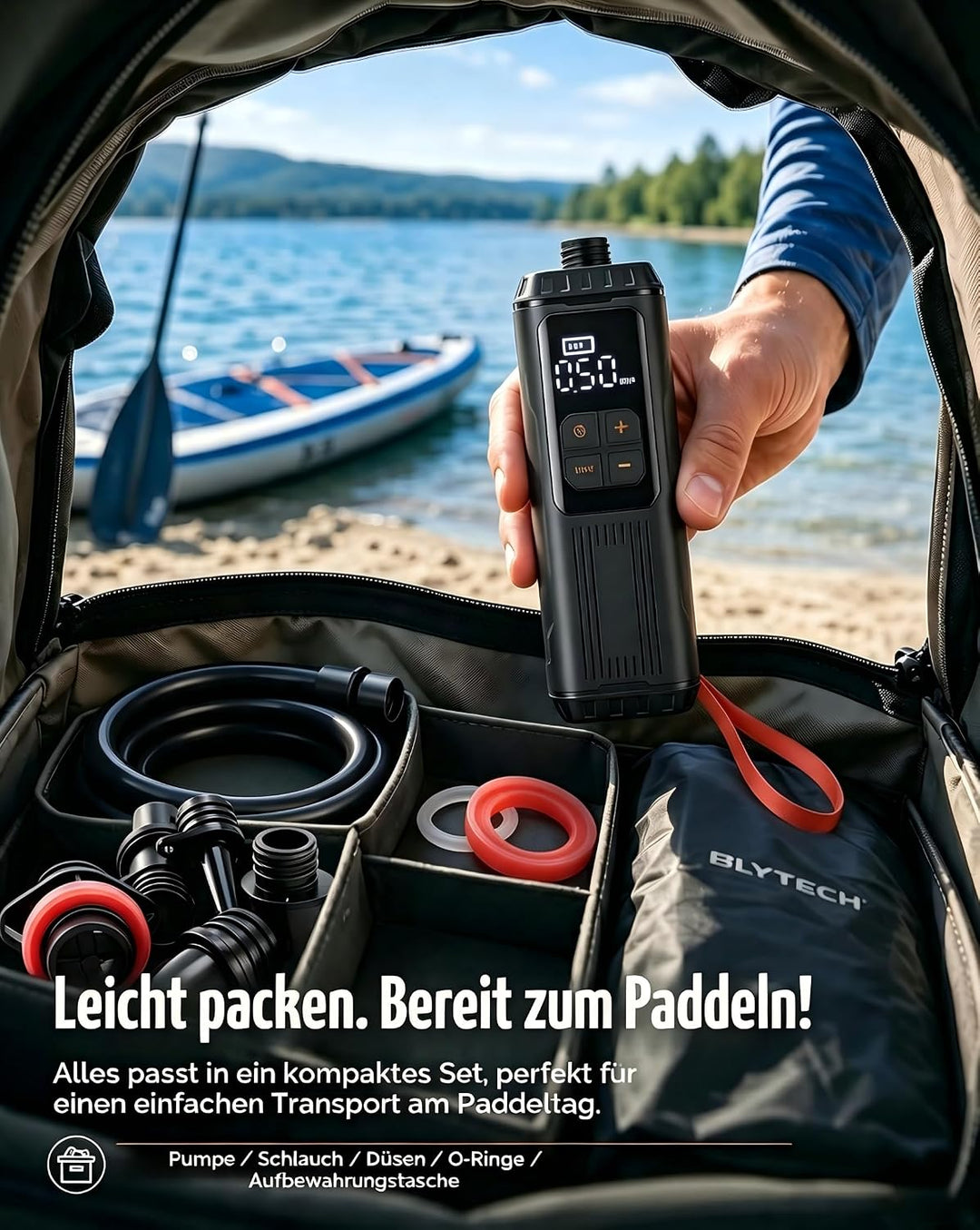 Mini Paddle Board Pumpe, Tragbare SUP Luftpumpe mit Akku, Leichte Elektrische Inflator 12PSI Automat